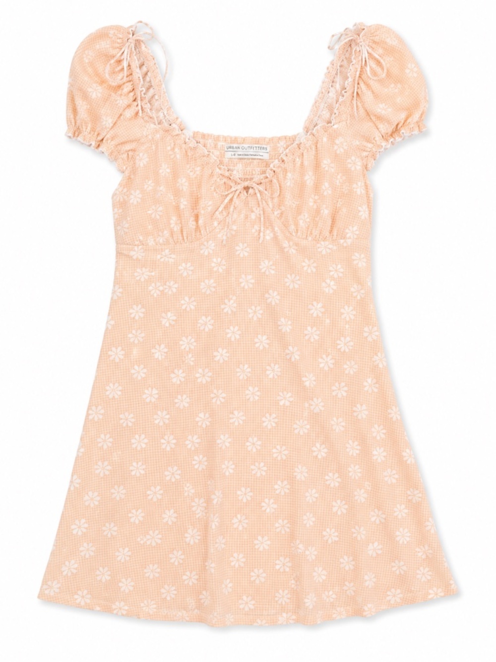 Urban Outfitters Daisy Gingham Puff Sleeve Babydoll Mini Dress Large